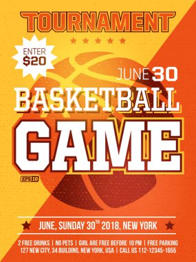 modern profesyonel spor basketbol turnuvası turuncu tema ile poster tasarımı.