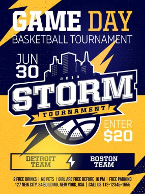 modern profesyonel spor basketbol turnuvası sarı tema ile poster tasarımı.