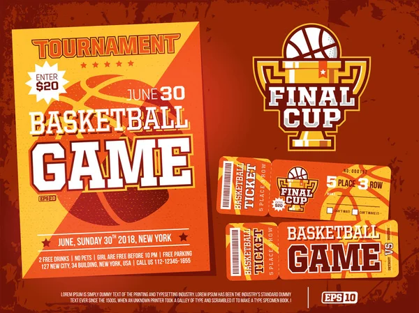 modern profesyonel spor tasarım poster ve bilet ve Kupası basketbol turnuvası için.