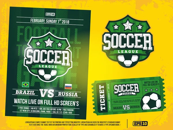 modern profesyonel spor tasarım poster ve bilet ve amblem futbol turnuvası için.