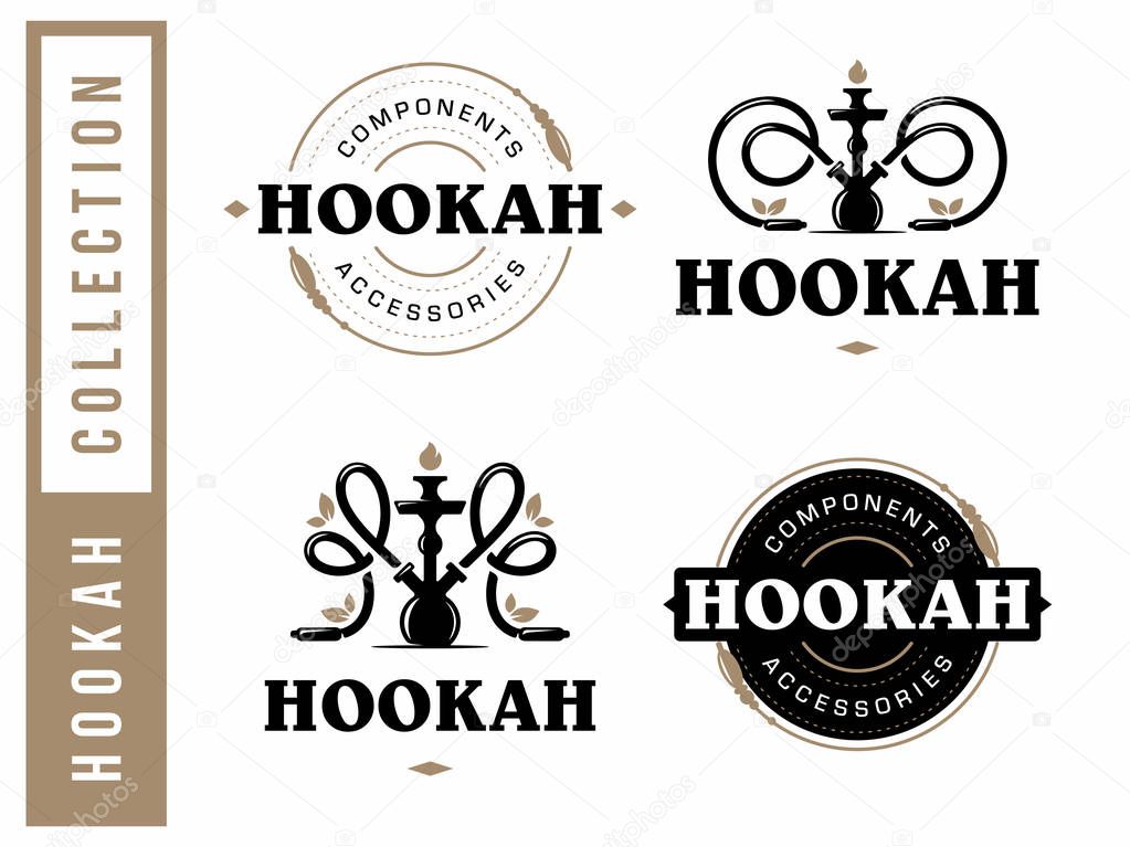 Modern professional logo set hookah in gold and white theme.