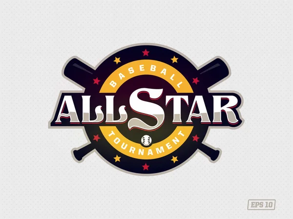 Moderno emblema professionale all star per la partita di baseball in tema giallo — Vettoriale Stock