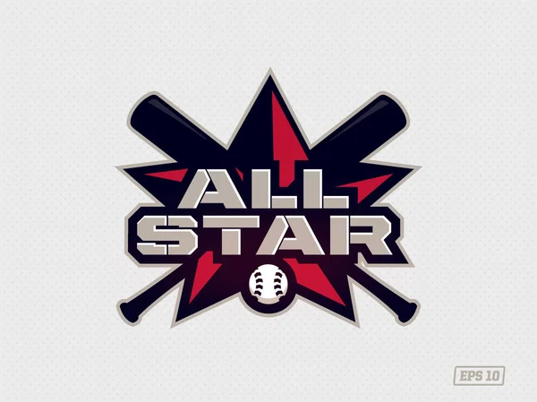 Emblema profesional moderno todas las estrellas para el juego de béisbol en tema rojo — Vector de stock