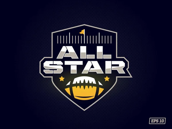 Emblema profesional moderno todas las estrellas para el juego de fútbol americano en tema amarillo — Vector de stock