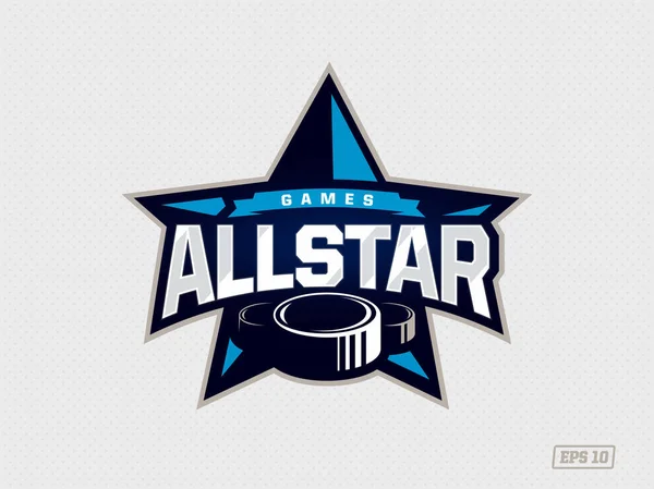 Emblema profesional moderno todas las estrellas para el juego de hockey en tema azul — Vector de stock
