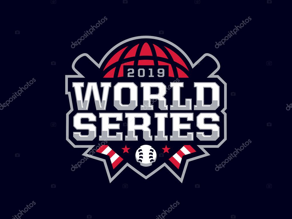 Modern professional emblem logo world series for baseball games.