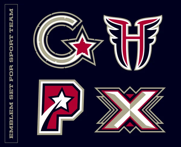 Современные профессиональные буквенные эмблемы для спортивных команд. Буква G H P X — стоковый вектор