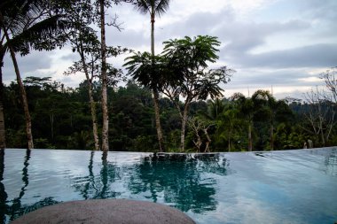 Tropik bir tesiste lüks bir sonsuzluk havuzu