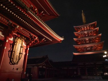 Tokyo, Japonya - 24.2.20: Akşamları Sensoji, çok az ziyaretçiyle