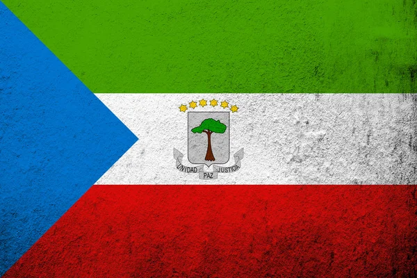 Republic Equatorial Guinea National Flag Coat Arms Grunge Background — Stock Photo, Image