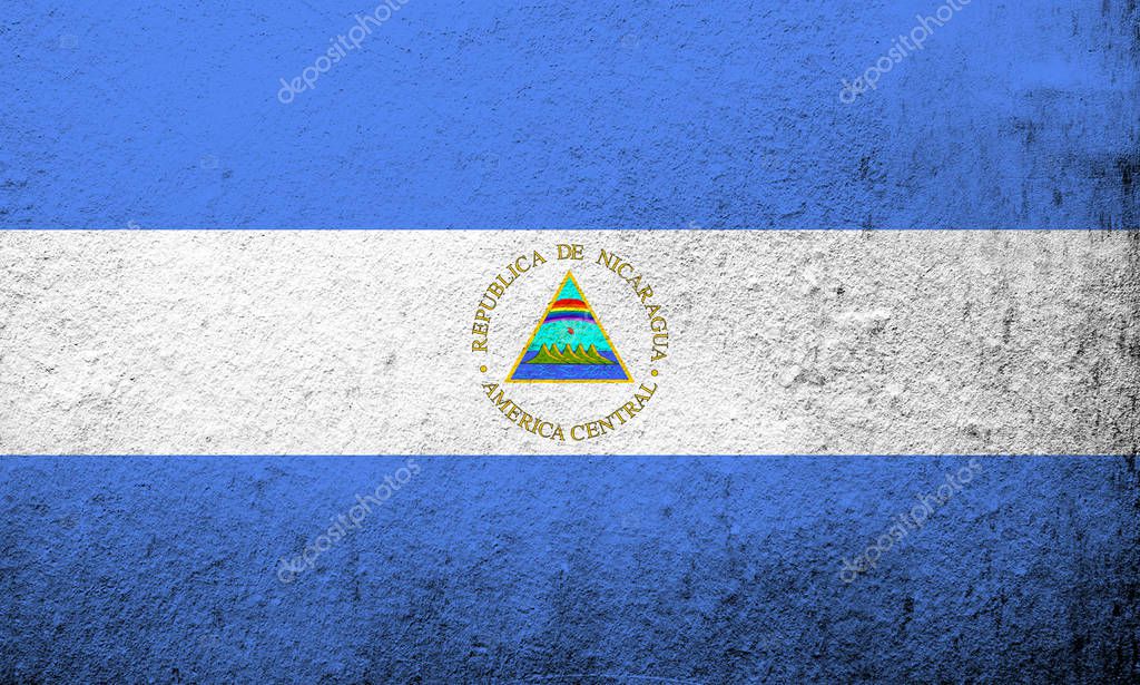 The Republic of Nicaragua National flag. Grunge background
