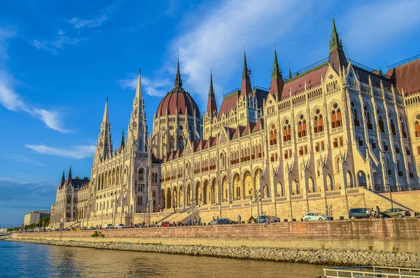 Construction Parlement Hongrois Depuis Danube Budapest Hongrie — Photo