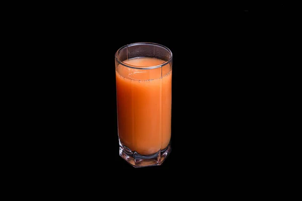 Glass Freshly Squeezed Fruit Juice Peach Orange Carrot Isolated Black — Stock Photo, Image