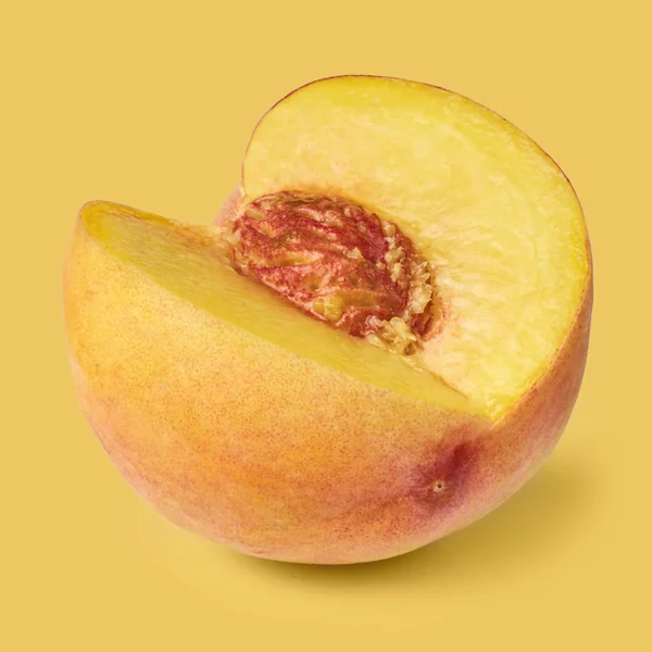 Fresh Ripe Slice Peach Isolated Yellow Background — Stock Photo, Image