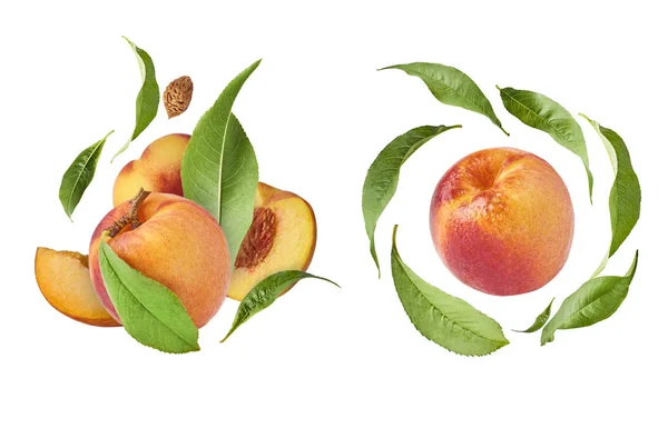 Set with peaches, two exclusive collages with flying peaches. High resolution image