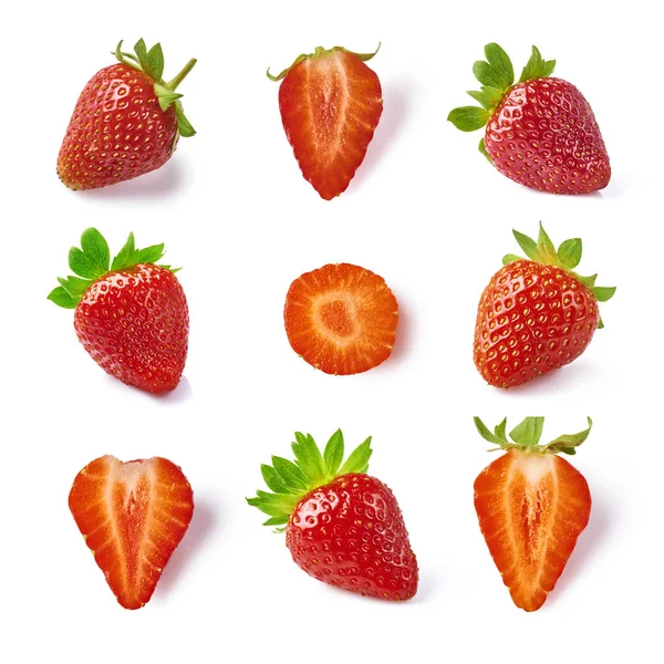 Collection Fresh Juicy Strawberry Isolated White Background — Stock Photo, Image