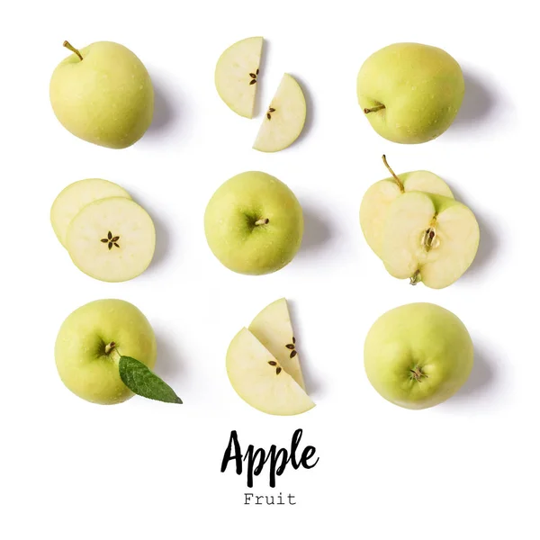 与苹果无缝模式 绿色苹果水果 创意布局在白色背景下分离 — 图库照片