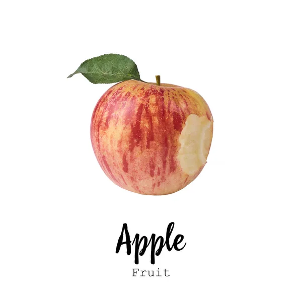 Bitten Äpple Med Grönt Blad Isolerad Vit Bakgrund — Stockfoto