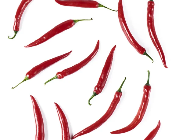 Patrón Plano Chiles Rojos Sobre Fondo Blanco — Foto de Stock