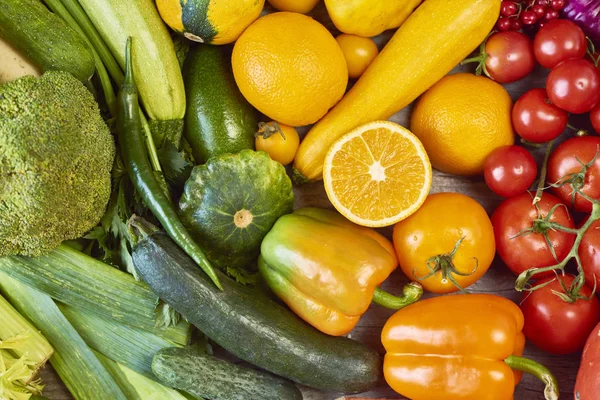 Sok Színes Gyümölcsök Zöldségek Háttér Rainblow Gyűjtemény — Stock Fotó