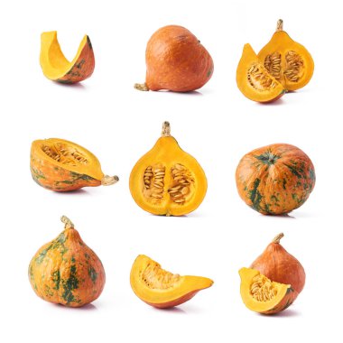 Beyaz arka plan üzerinde izole Turuncu kabak farklı tipleri ile koleksiyonu 