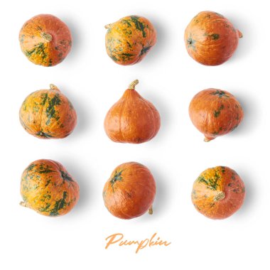Beyaz arka plan üzerinde izole Turuncu kabak farklı tipleri ile koleksiyonu 