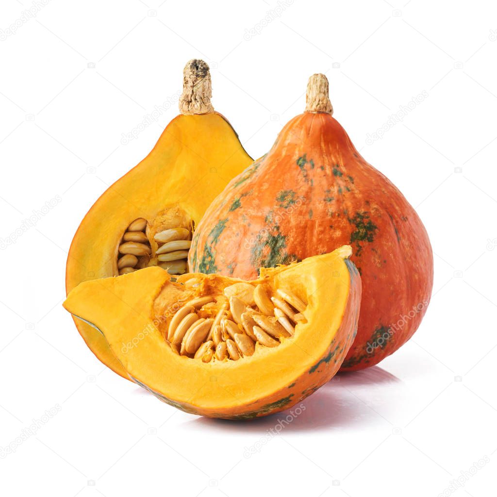 Fresh organic orange Pumpkins isolated on white background