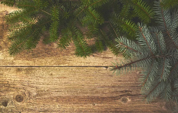 Weihnachtlicher Hintergrund Weihnachtsbaum Über Holzbrett — Stockfoto