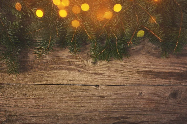 Weihnachtlicher Hintergrund Weihnachtsbaum Über Holzbrett — Stockfoto