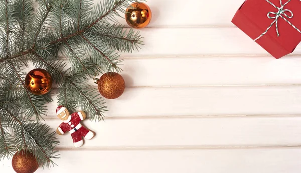 Decoraciones Navidad Sobre Tablero Madera Blanca — Foto de Stock