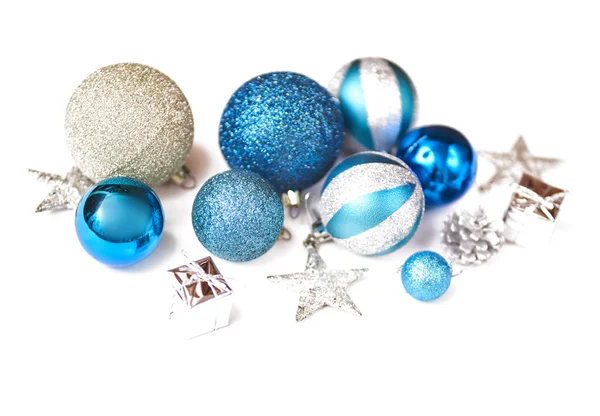 Blauwe Kerstdecoratie Witte Achtergrond — Stockfoto