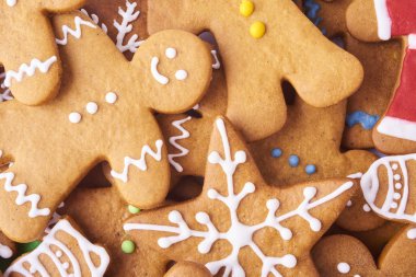 Farklı gingerbread çerezleri kümesi. Yakın çekim makro görüntü