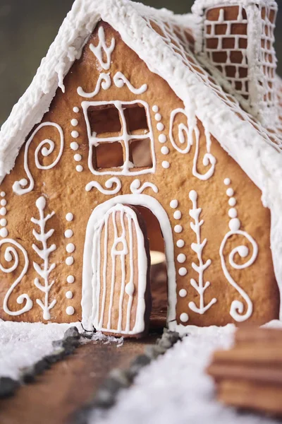 Homemade gingerbread house. Christmas concept.