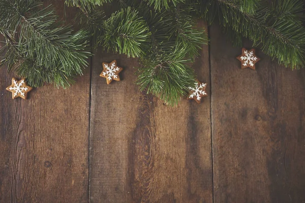 Galletas Jengibre Caseras Árbol Navidad Sobre Fondo Madera — Foto de Stock