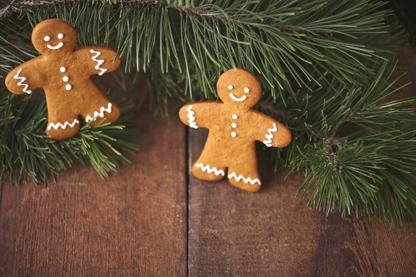 Lot Homemade Gingerbread Man Wooden Background — Stock Photo, Image