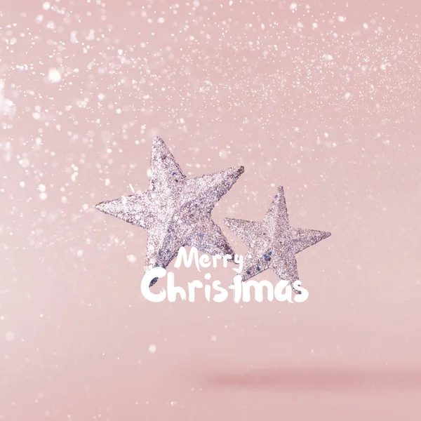 Kerst Concept Creatieve Kerstmis Conception Gemaakt Door Omvallen Roze Achtergrond — Stockfoto