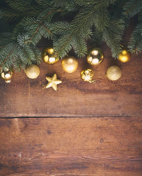 Fondo Navidad Una Gran Cantidad Bolas Oro Abeto Sobre Tablero — Foto de Stock