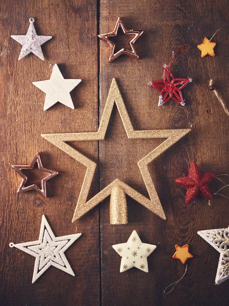 Fondo Navidad Set Con Montón Diferentes Estrellas Colores Sobre Tablero —  Fotos de Stock