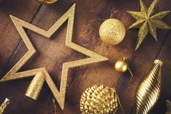 Fondo Navidad Set Con Una Gran Cantidad Diferentes Adornos Oro —  Fotos de Stock
