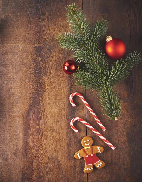 Fondo Navidad Árbol Abeto Decoración Sobre Tabla Madera — Foto de Stock