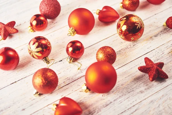 Fondo Navidad Set Con Una Gran Cantidad Diferentes Bolas Rojas —  Fotos de Stock