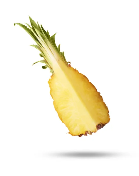 Flying in air fresh ripe whole and cut baby Pineapple with slice — Stock Photo, Image