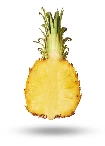 Flying in air fresh ripe whole and cut baby Pineapple with slice — Stock Photo, Image