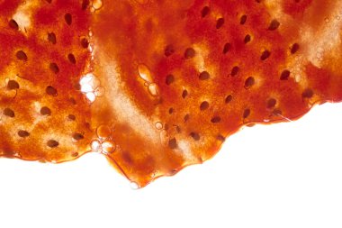 Ham olgun ezilmiş çilek doku makro görünümünü yakın. 