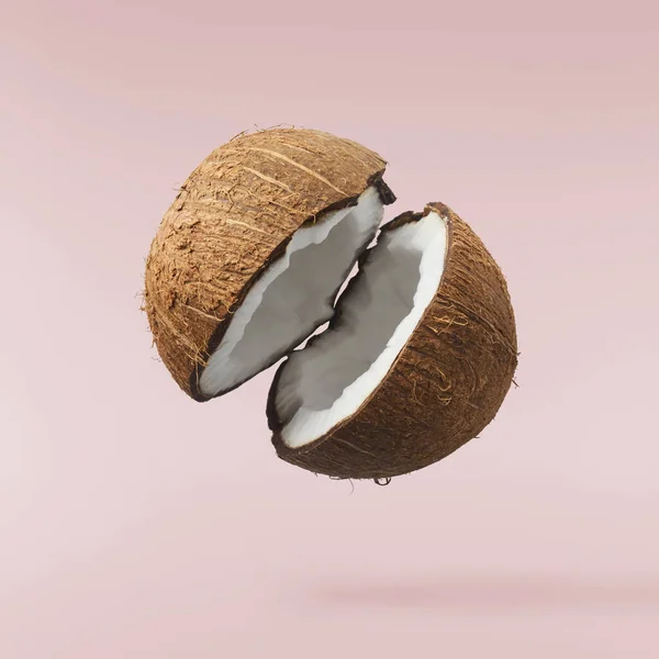 Čerstvě zralý kokosový ořech izolovaný na růžovém pozadí — Stock fotografie
