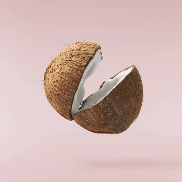 Świeży, dojrzały orzech kokosowy na różowym tle — Zdjęcie stockowe