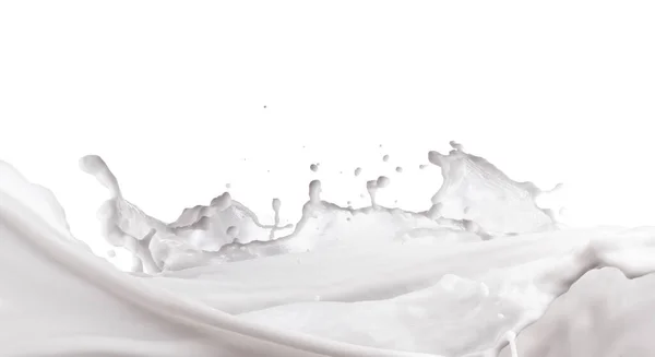 Melk Yoghurt Spatten Geïsoleerd Witte Achtergrond — Stockfoto