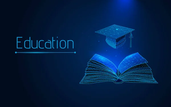 Book Graduation Cap Concept Teaching Acquiring Knowledge Courses Studies Advanced — Stock Vector