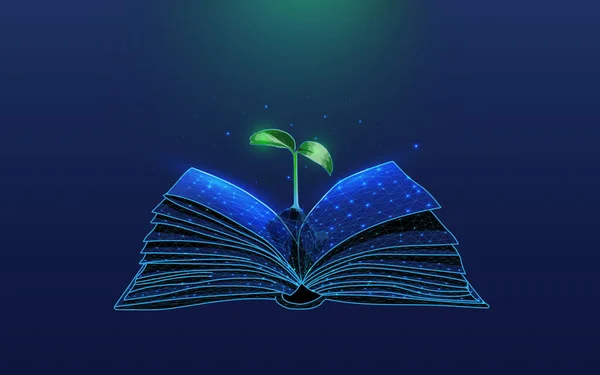 Livro Aberto Com Uma Planta Centro Conceito Ecológico Para Estudo — Vetor de Stock