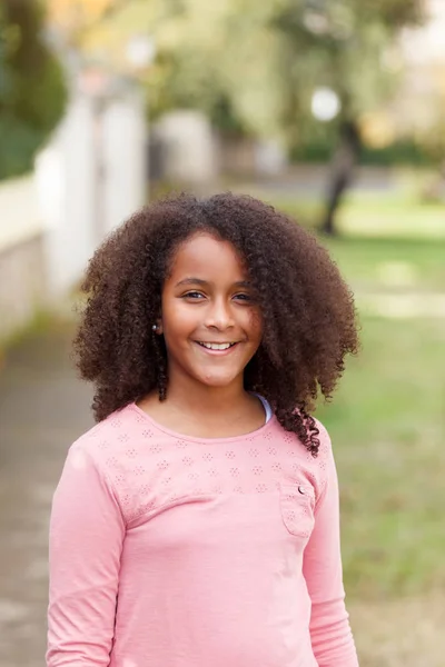 公園でポーズをとって笑顔のかわいいアフリカ系アメリカ人の女の子 — ストック写真